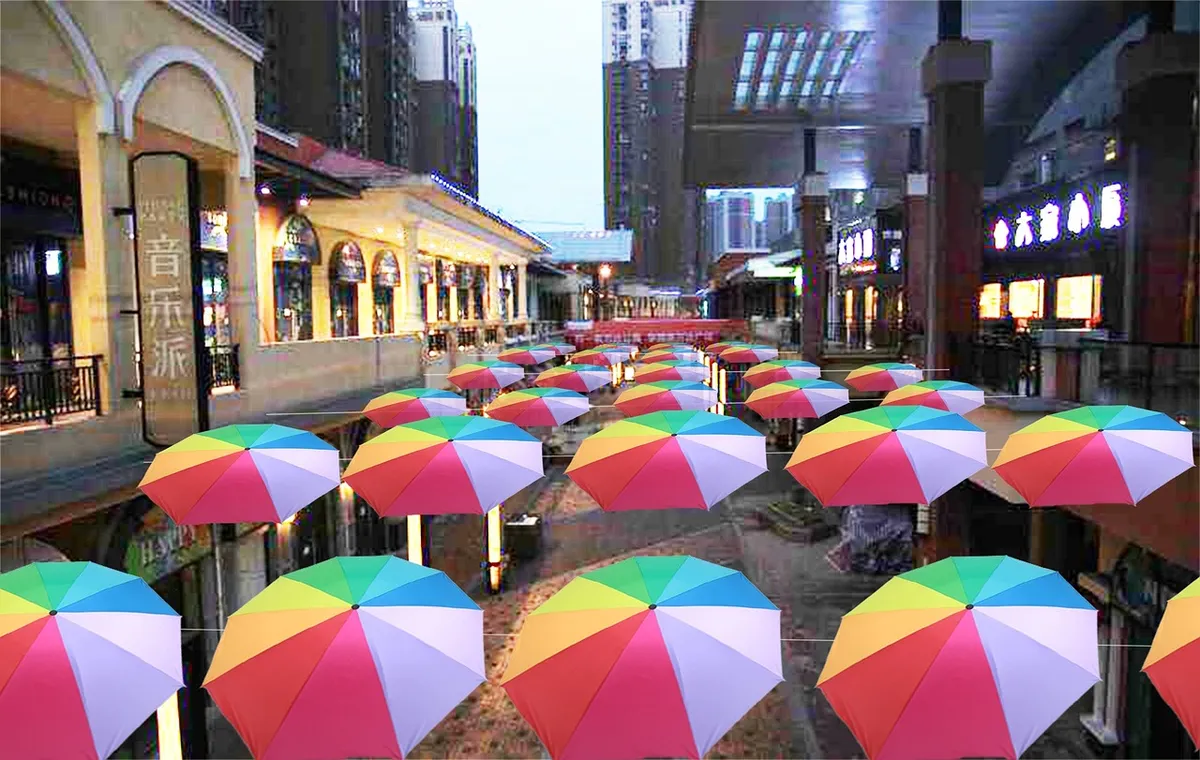 gold street landscaping, umbrella mei chen, commercial street mei chen, atmosphere to build